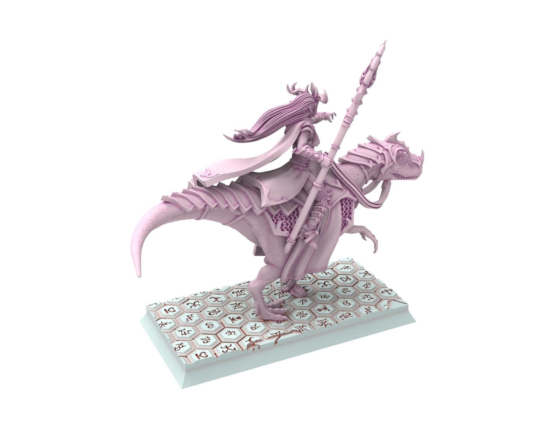 Dark Elves - Sorceress on Raptor, dark elves, Merciless north pillars usable for 9th Age, Fantasy Battle, Oldhammer, King of war, D&D