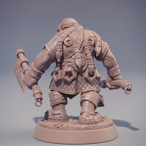 Dwarves - Dwarf Barbarian/Warrior with Axes Petri ”Red Axes” Redhalla, daybreak miniatures for wargames and Dungeons and Dragons/Pathfinder