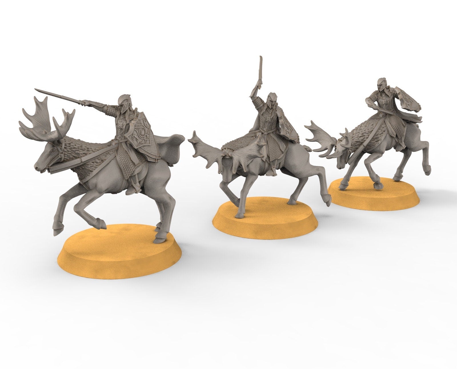 Darkwood - Armoured Wood elves on Elk, Middle rings miniatures pour wargame D&D, SDA...