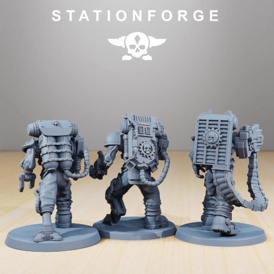 Scavenger Cyborgs, mechanized infantry, post apocalyptic empire, usable for tabletop wargame.