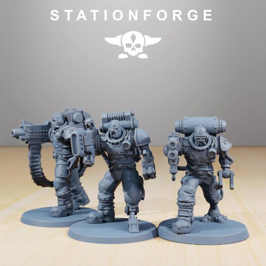 Scavenger Cyborgs, mechanized infantry, post apocalyptic empire, usable for tabletop wargame.