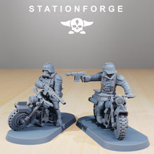 Load image into Gallery viewer, GrimGuard - Death Bikers, mechanized infantry, post apocalyptic empire, usable for tabletop wargame.
