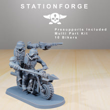 Load image into Gallery viewer, GrimGuard - Death Bikers, mechanized infantry, post apocalyptic empire, usable for tabletop wargame.
