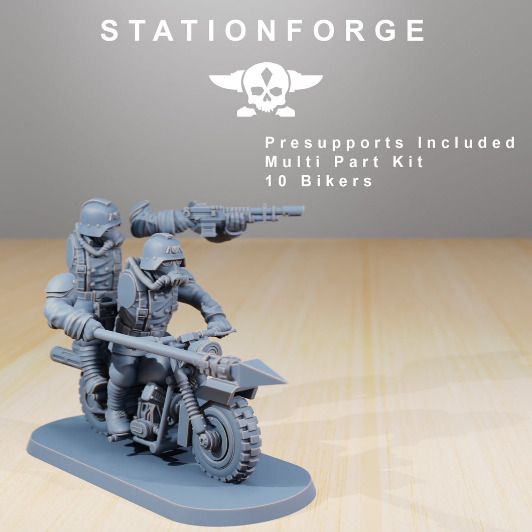 GrimGuard - Death Bikers, mechanized infantry, post apocalyptic empire, usable for tabletop wargame.