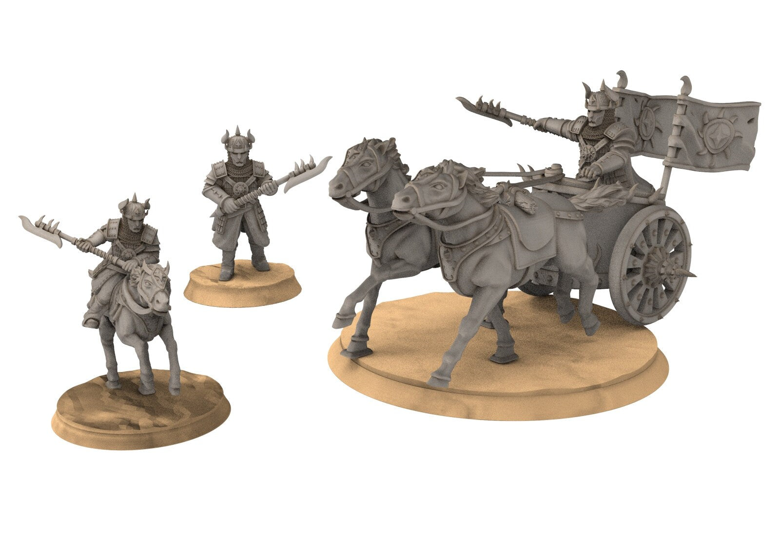 Kandahar - Varangian King on War Chariot, fell dark lords humans, Kandahar, Khwarezm, oriental, Rhur, miniatures for wargame D&D, Lotr...