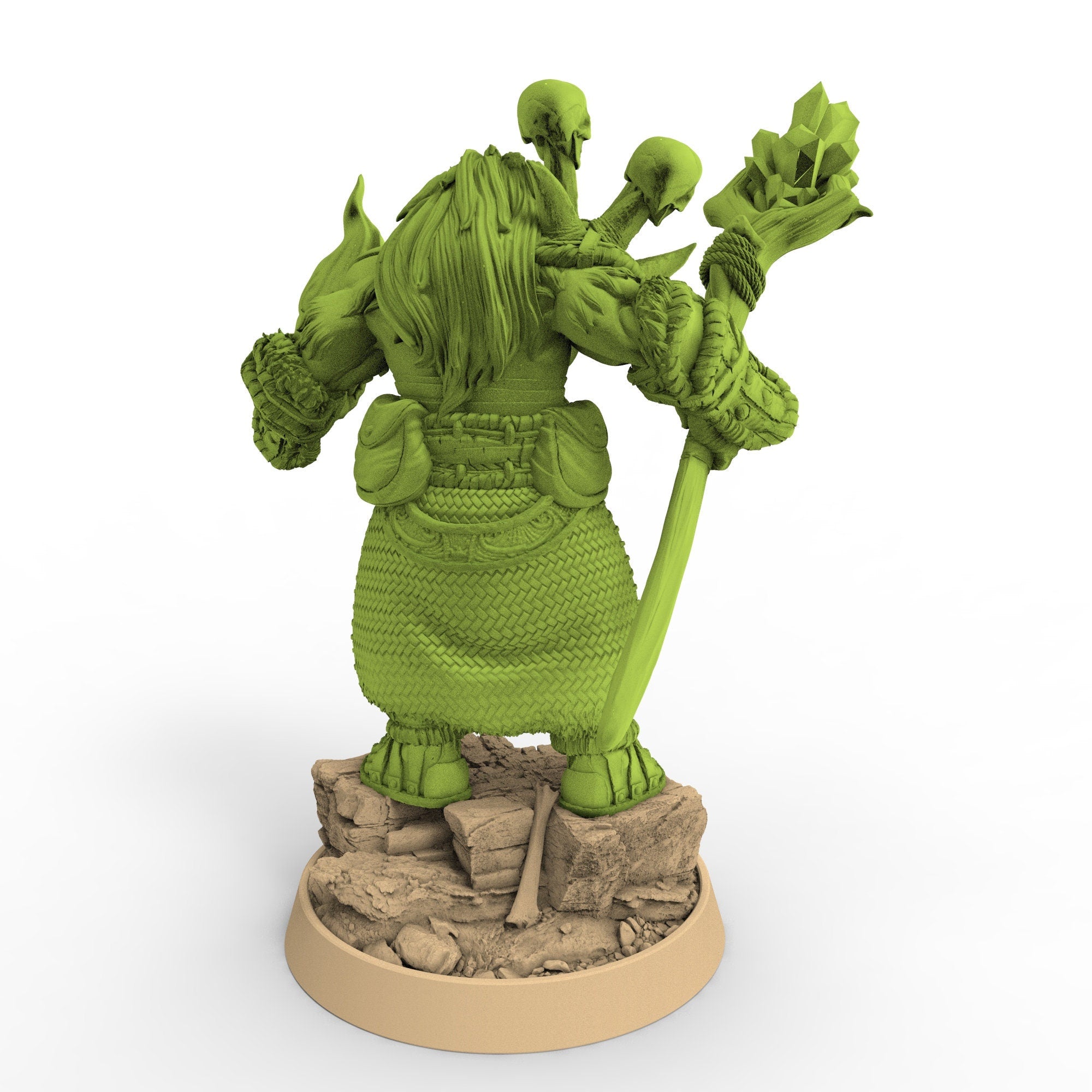 Green Skin - Bugbear Shaman w/ Staff and Skull suitable for wargames, Dungeons and Dragons, Pathfinder and other TTRPGs