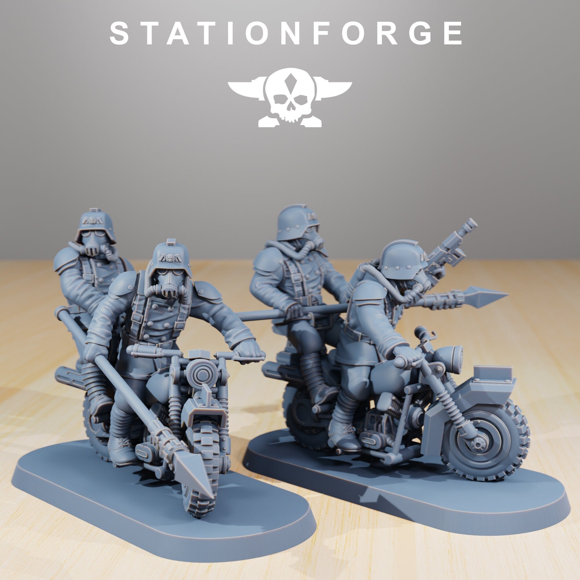 GrimGuard - Death Bikers, mechanized infantry, post apocalyptic empire, usable for tabletop wargame.