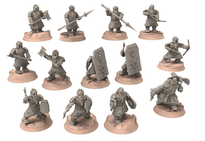 Dwarves - 12 Modular warriors, The Dwarfs of The Mountains, for Lotr, Khurzluk Miniature