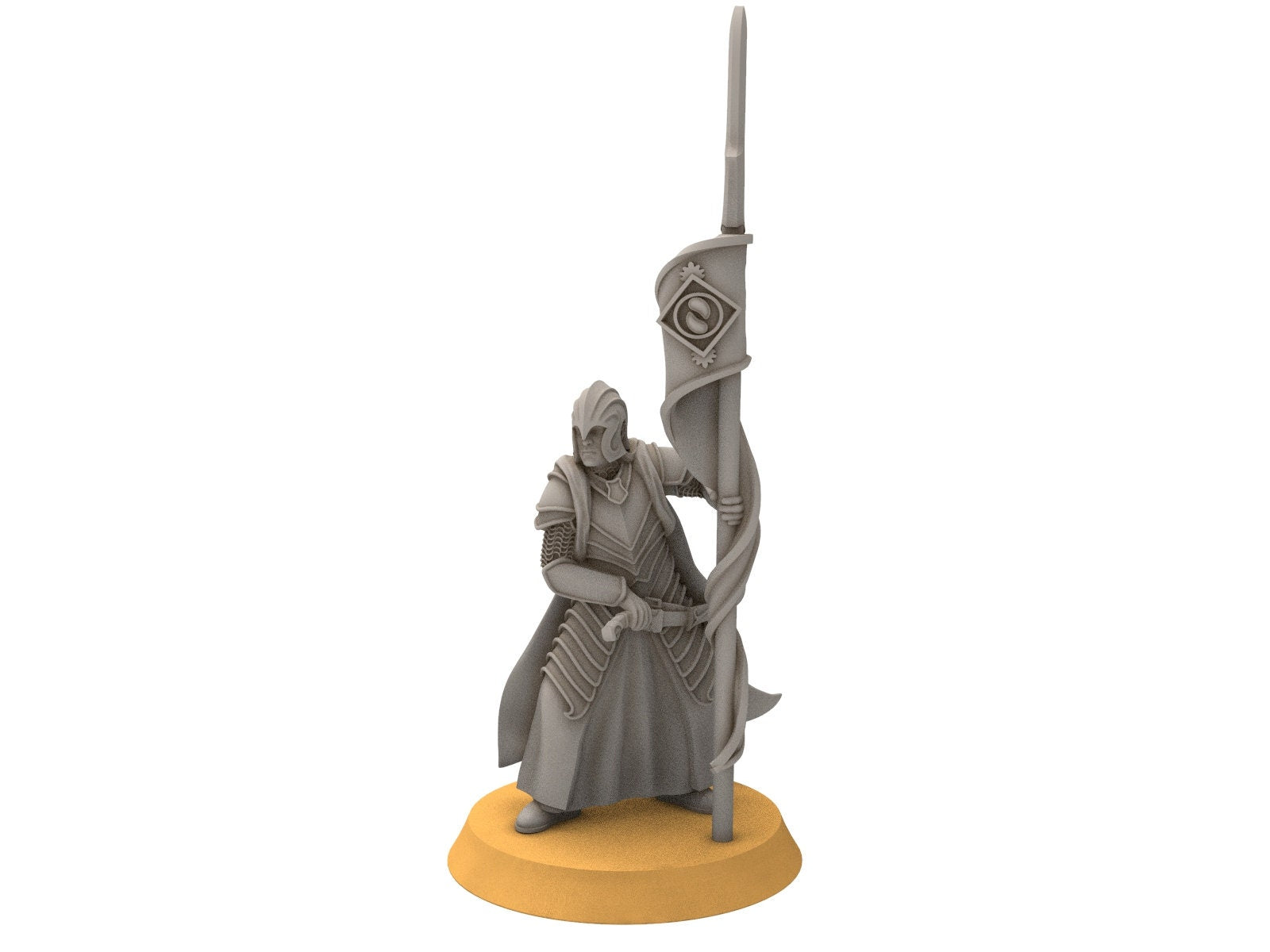 Rivandall - Captain and banner, Last Hight elves from the West, Middle rings miniatures pour wargame D&D, SDA...