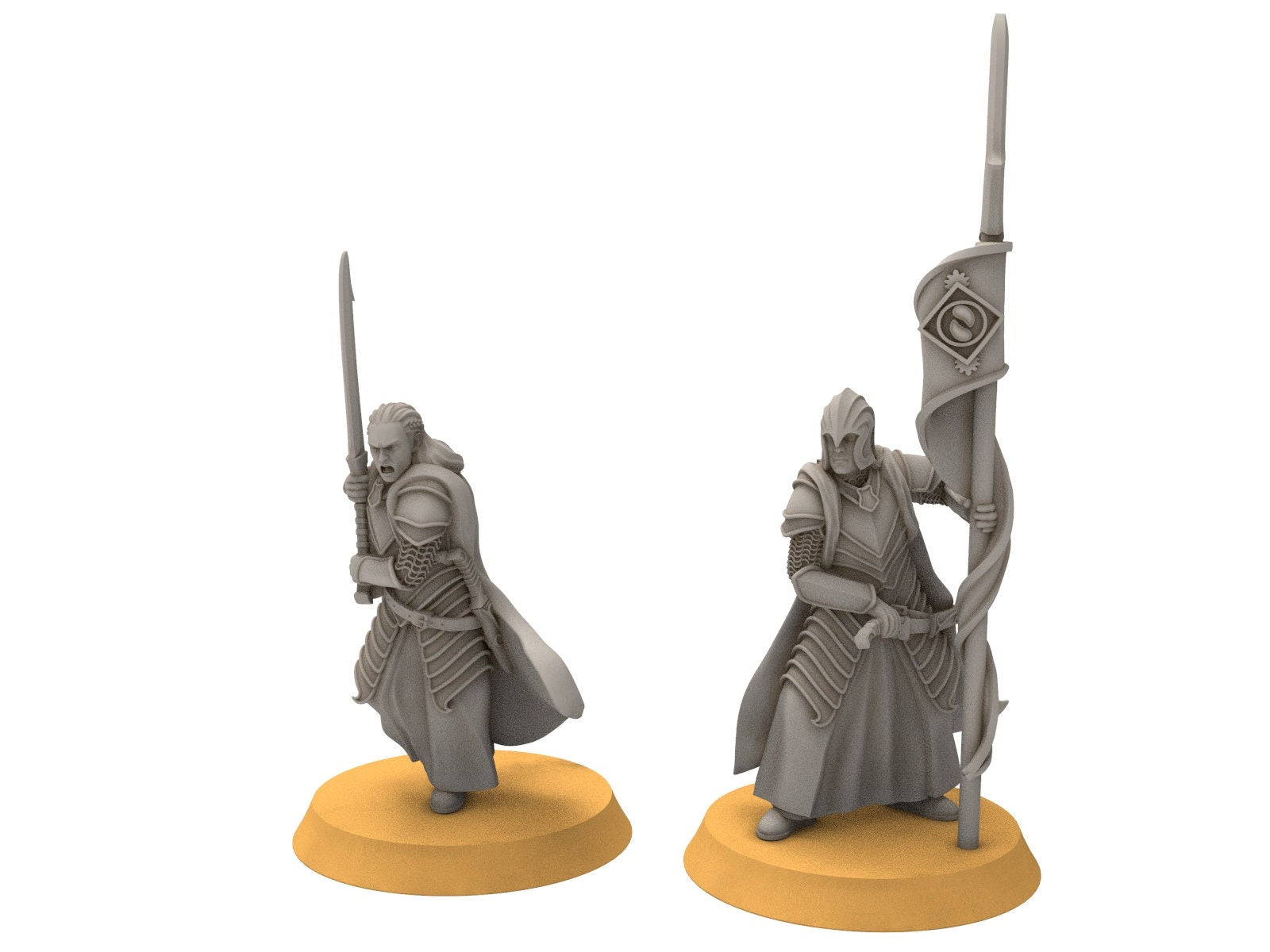 Rivandall - Captain and banner, Last Hight elves from the West, Middle rings miniatures pour wargame D&D, SDA...