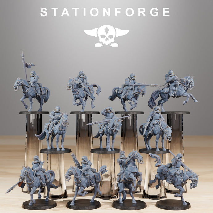 Grimguard - Cavalry with Spears, empire post apocalyptic, usable for tabletop wargames