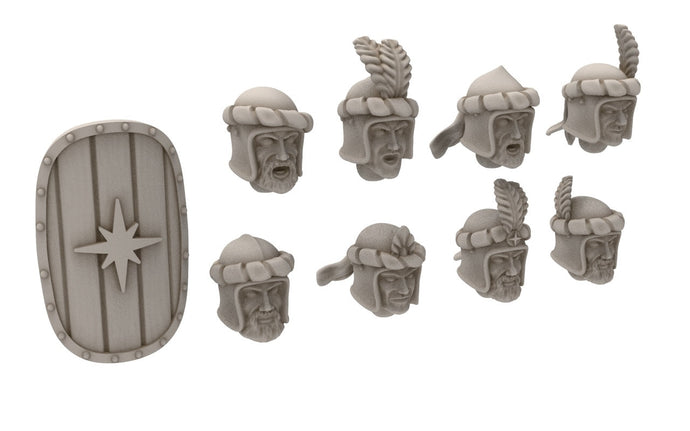 Ornor - x16 Replacement heads and shield, for the Lost Kingdom of the North, Dune Din, Misty Mountains, miniatures for wargame D&D, Lotr...