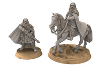 Load image into Gallery viewer, Rohan - Riders of Warhorses King Hrothgar unarmoured, Knight of Rohan, the Horse-lords, rider of the mark, minis for wargame D&amp;D, Lotr...
