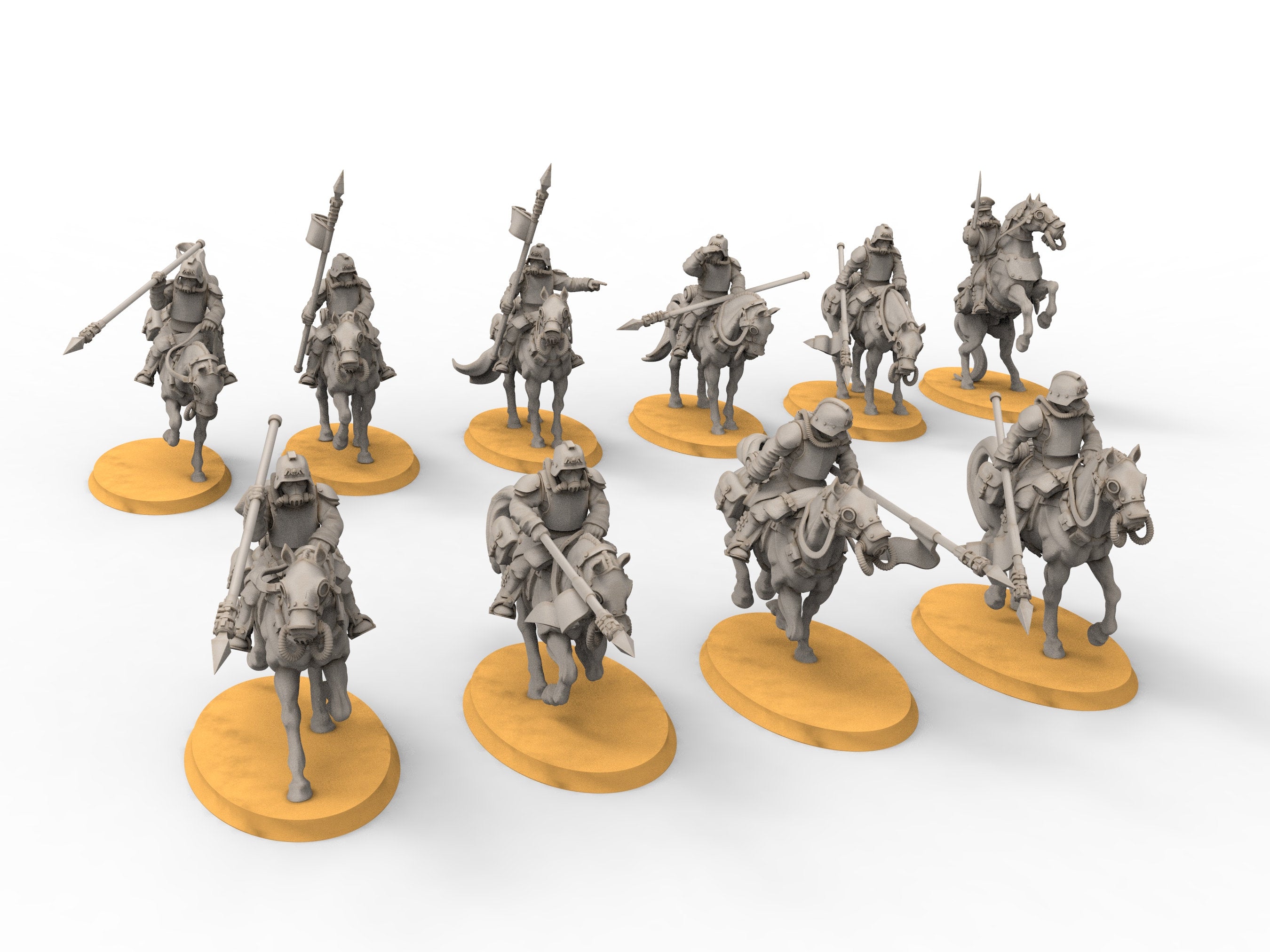 Grimguard - Cavalry with Spears, empire post apocalyptic, usable for tabletop wargames