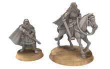 Load image into Gallery viewer, Rohan - Riders of Warhorses King Hrothgar unarmoured, Knight of Rohan, the Horse-lords, rider of the mark, minis for wargame D&amp;D, Lotr...
