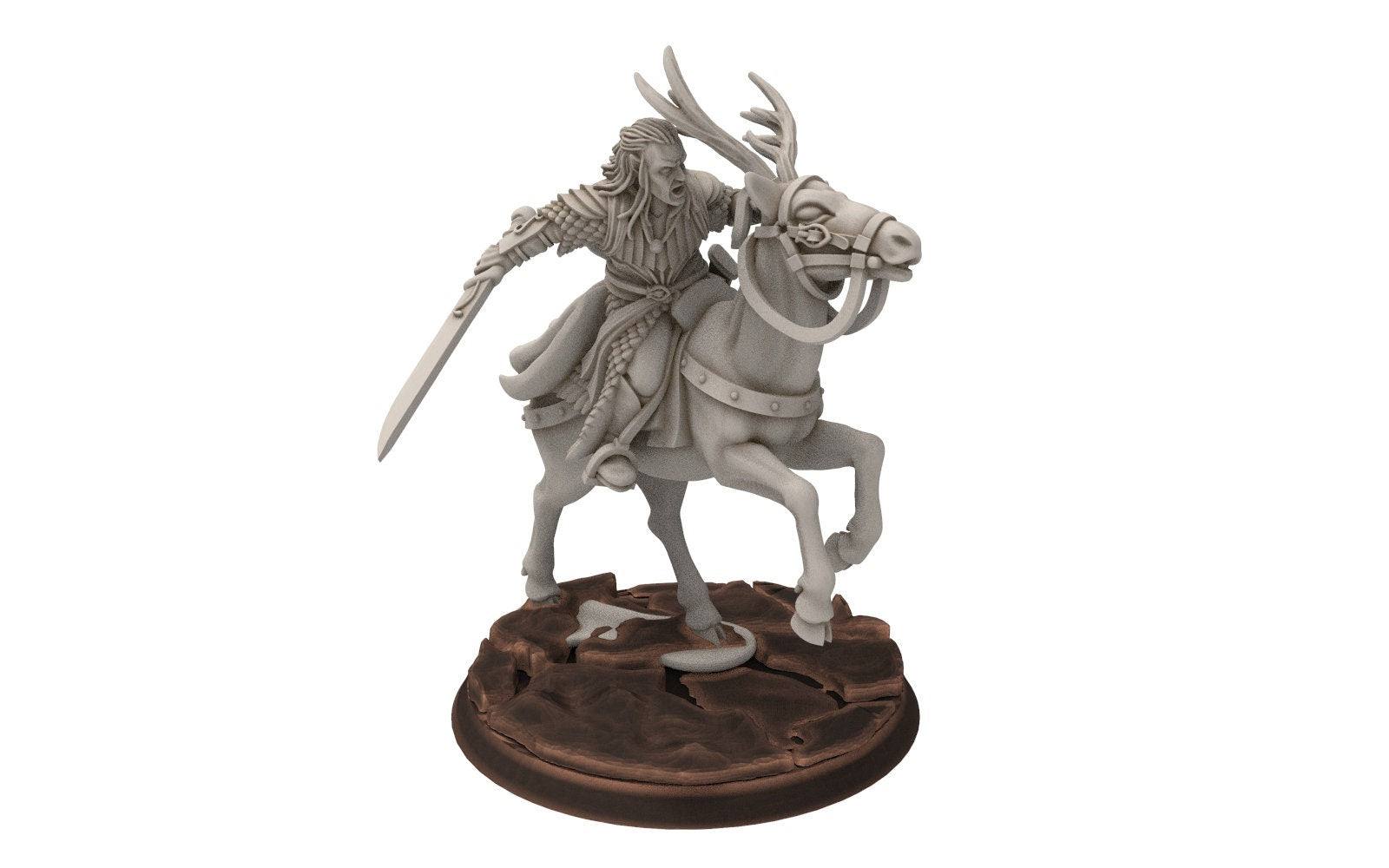 Darkwood - Wooden Elf Captain on Elk, Middle rings miniatures for wargame D&D, Lotr...