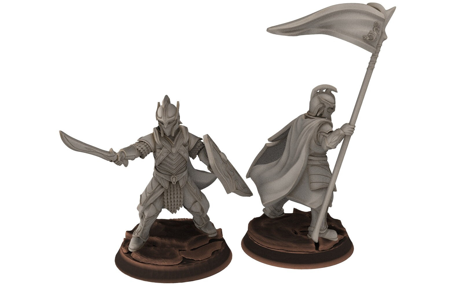 Rivandall - Captain and banner, Last Hight elves from the West, Middle rings miniatures pour wargame D&D, SDA... Quatermaster3D miniatures