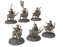 Load image into Gallery viewer, Dwarves - Mountain Goat Riders Banner bearer, The Dwarfs of The Mountains, for Lotr, modular customisable posable Medbury miniatures
