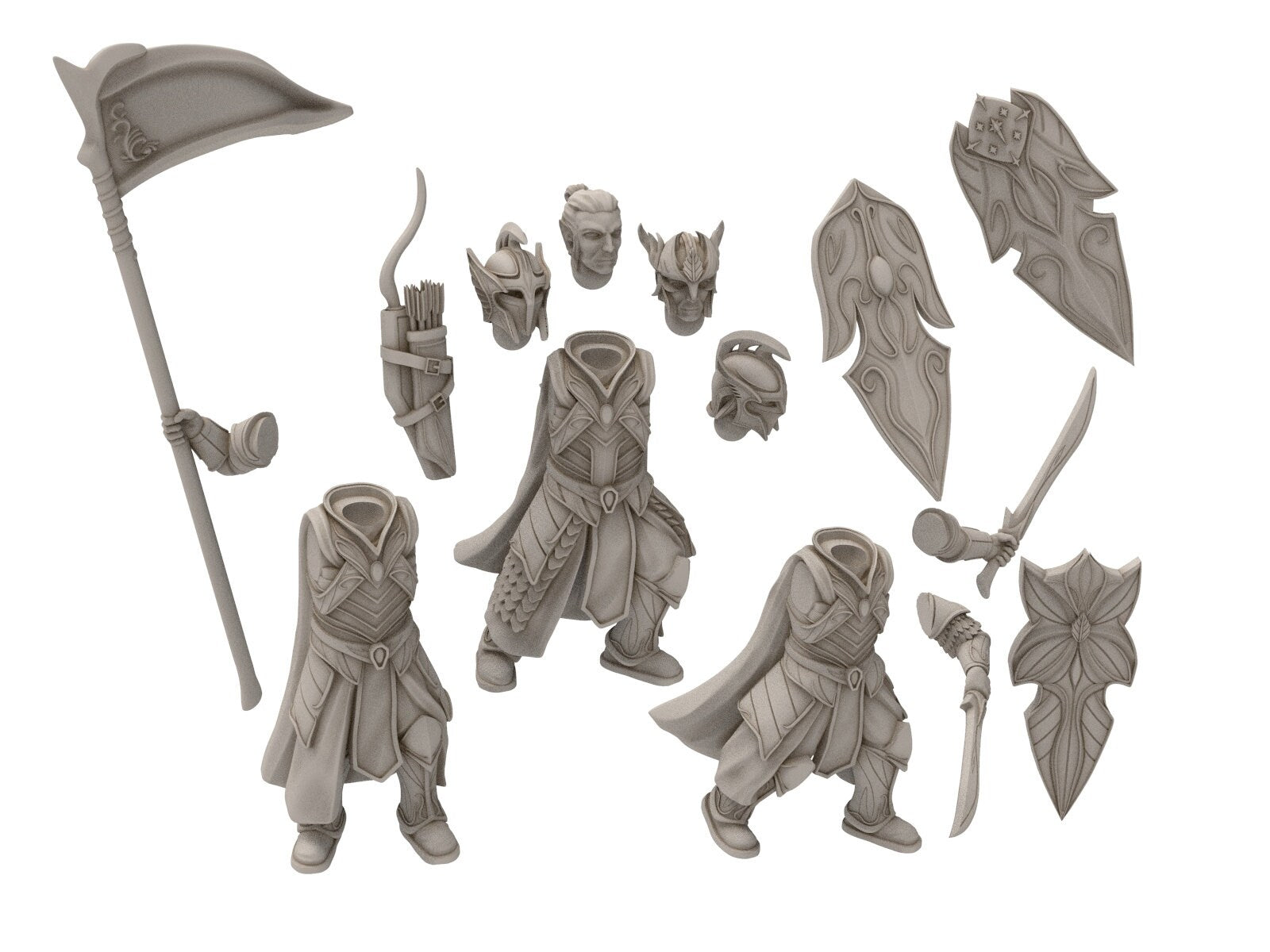 Rivandall - Banner bearer Elf, Last elves from the West, Middle rings for wargame D&D, Lotr... Modular convertible miniatures Quatermaster3D