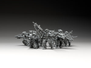 Imperial Army -Grenadier Troops Heavy Weapons, imperial infantry, post apocalyptic empire, modular miniatures usable for tabletop wargame.