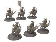 Load image into Gallery viewer, Dwarves - Mountain Goat Riders Banner bearer, The Dwarfs of The Mountains, for Lotr, modular customisable posable Medbury miniatures
