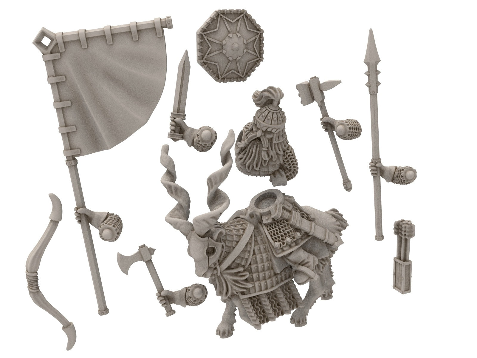 Dwarves - Mountain Goat Cataphracts Axe Hammer, The Dwarfs of The Mountains, for Lotr, modular customisable posable Medbury miniatures