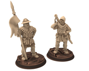 Medieval - Men-at-arms, Banner & horn 12 to 15th century, Medieval 100 Years War, 28mm Historical Wargame, Saga... Medbury miniatures