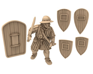 Medieval - Pavois, out of bolts, 11 to 15th century Generic mercenary Medieval soldier, 28mm Historical Wargame, Saga... Medbury miniatures