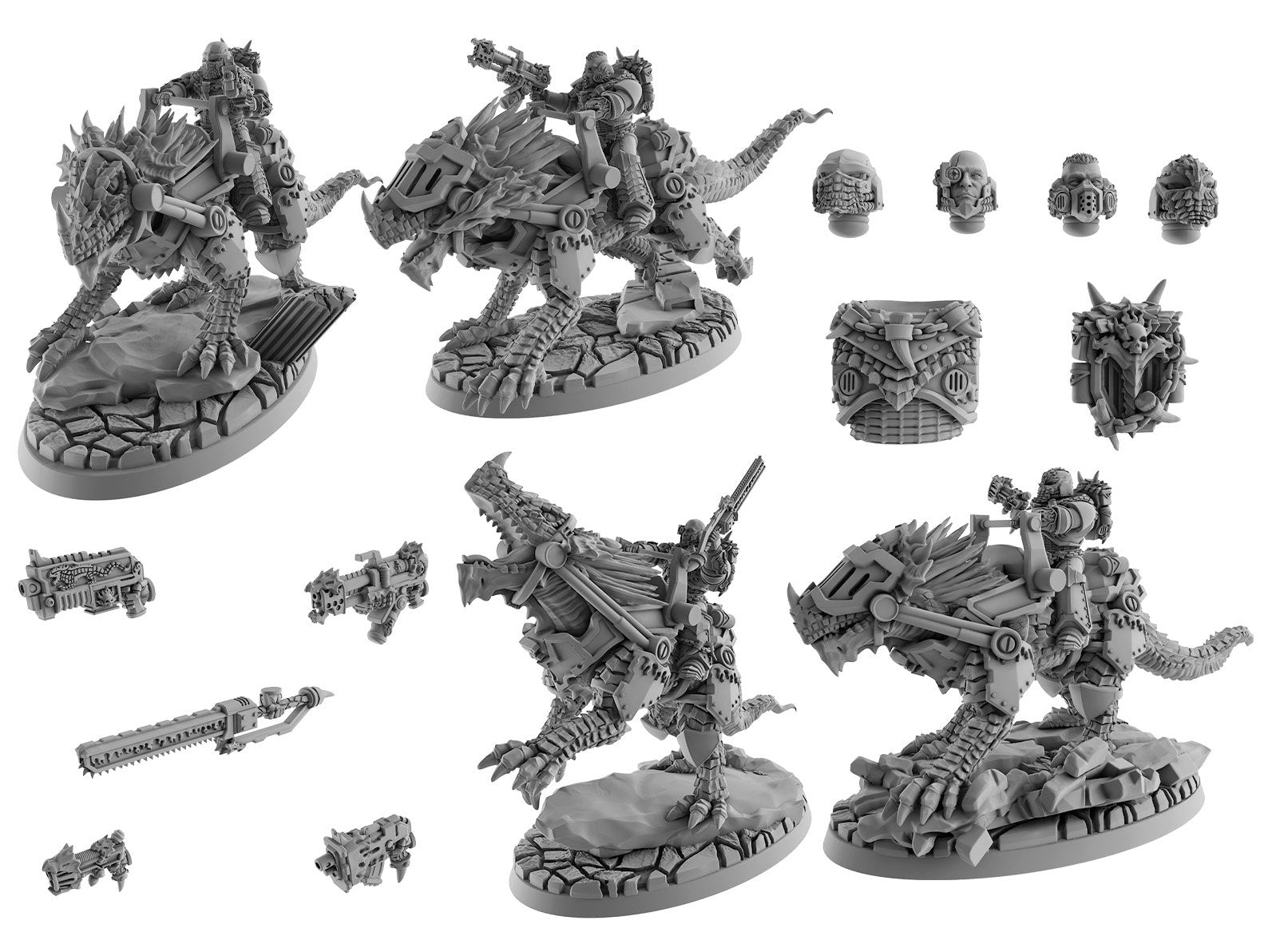 Socratis - Fire Lizard Warriors Order - x4 Lizard Riders, mechanized infantry, post apocalyptic empire, usable for tabletop wargame.