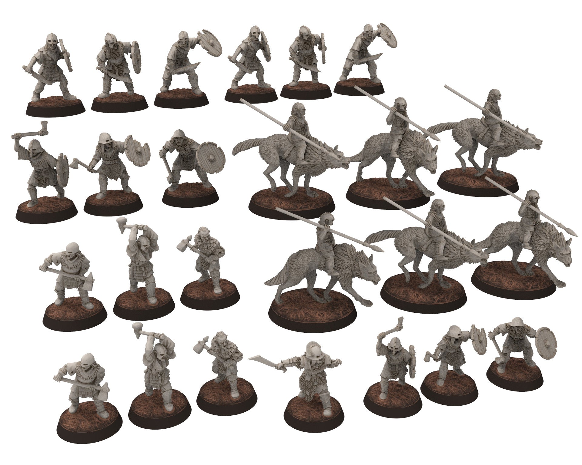 Orc horde - Orc wolves Riders with Spears, Orc warriors warband, Middle rings miniatures for wargame D&D, Lotr... Medbury miniatures