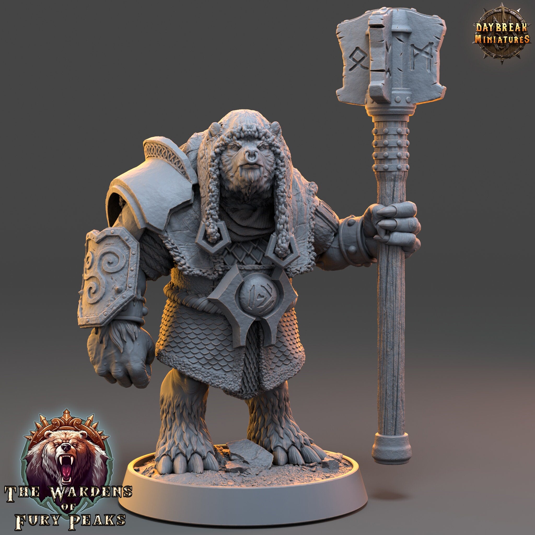 Bears warriors - Bernof Standfast, The Wardens of Fury Peaks, daybreak miniatures, for Wargames, Pathfinder, Dungeons & Dragons TTRPG