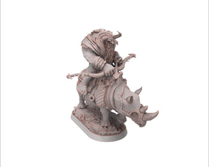 Ogre - Kshmeh Klatzmer on sewer rhino, Followers of the Moon Gulper, daybreak miniatures, for Wargames, Pathfinder, Dungeons & Dragons TTRPG