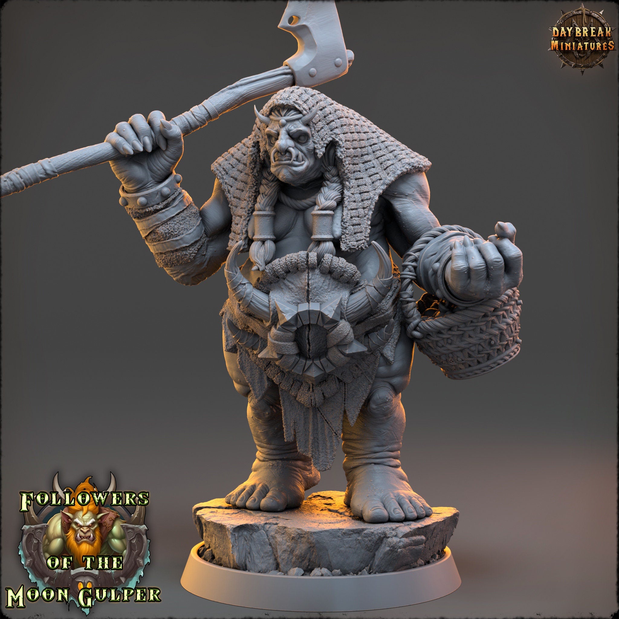 Ogre - Salty Boo Feggerer, Followers of the Moon Gulper, daybreak miniatures, for Wargames, Pathfinder, Dungeons & Dragons TTRPG