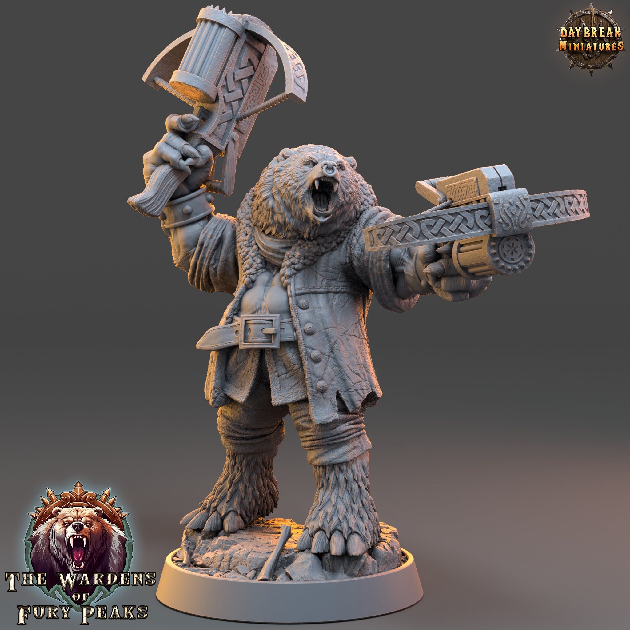 Bears warriors - Zinter Doubleshot, The Wardens of Fury Peaks, daybreak miniatures, for Wargames, Pathfinder, Dungeons & Dragons TTRPG