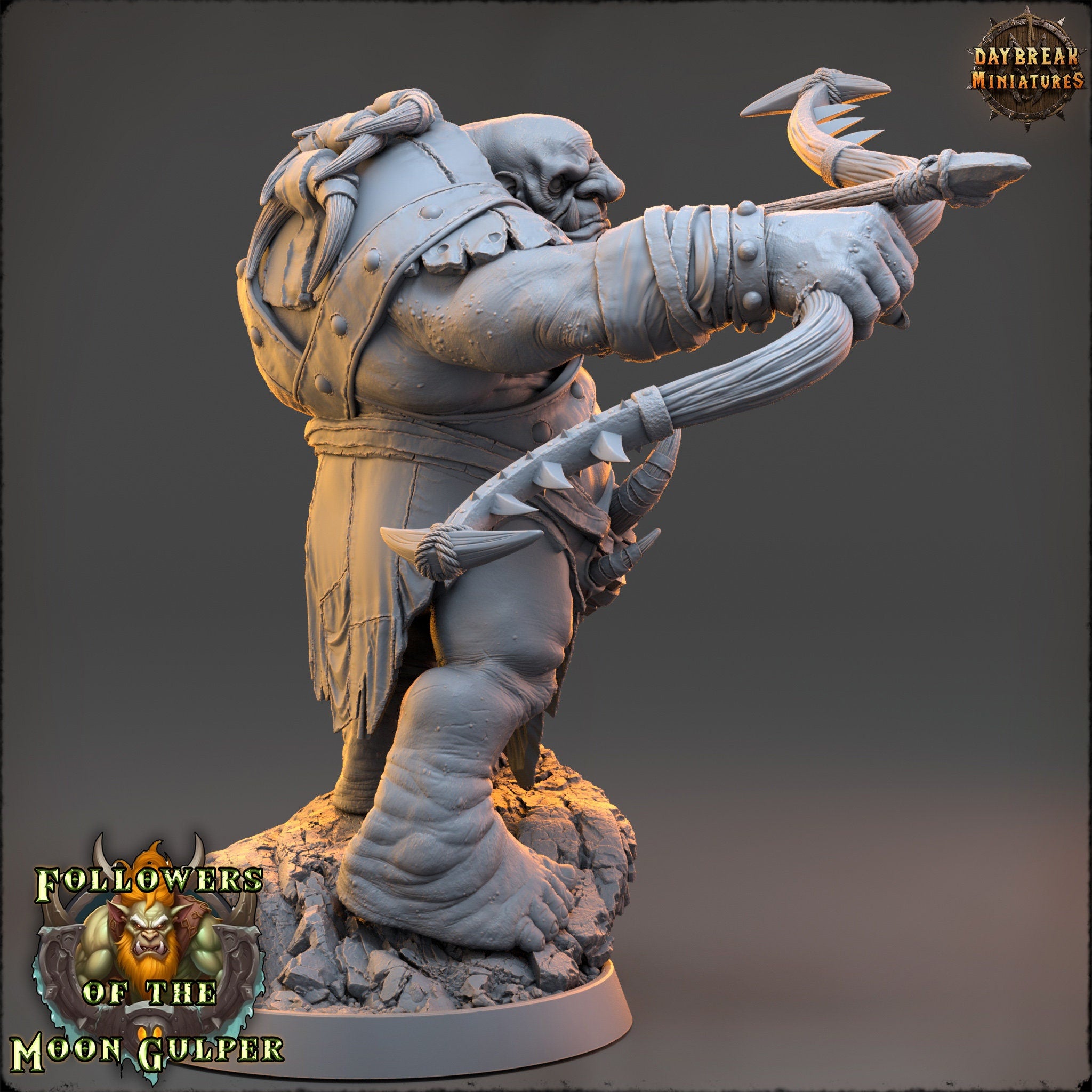 Ogre - Soldier - Bozbek Cleggtrace, Followers of the Moon Gulper, daybreak miniatures, for Wargames, Pathfinder, Dungeons & Dragons TTRPG