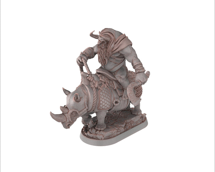 Ogre - Qaggercaz Trazbag on sewer rhino, Followers of the Moon Gulper, daybreak miniatures, for Wargames, Pathfinder, Dungeons Dragons TTRPG