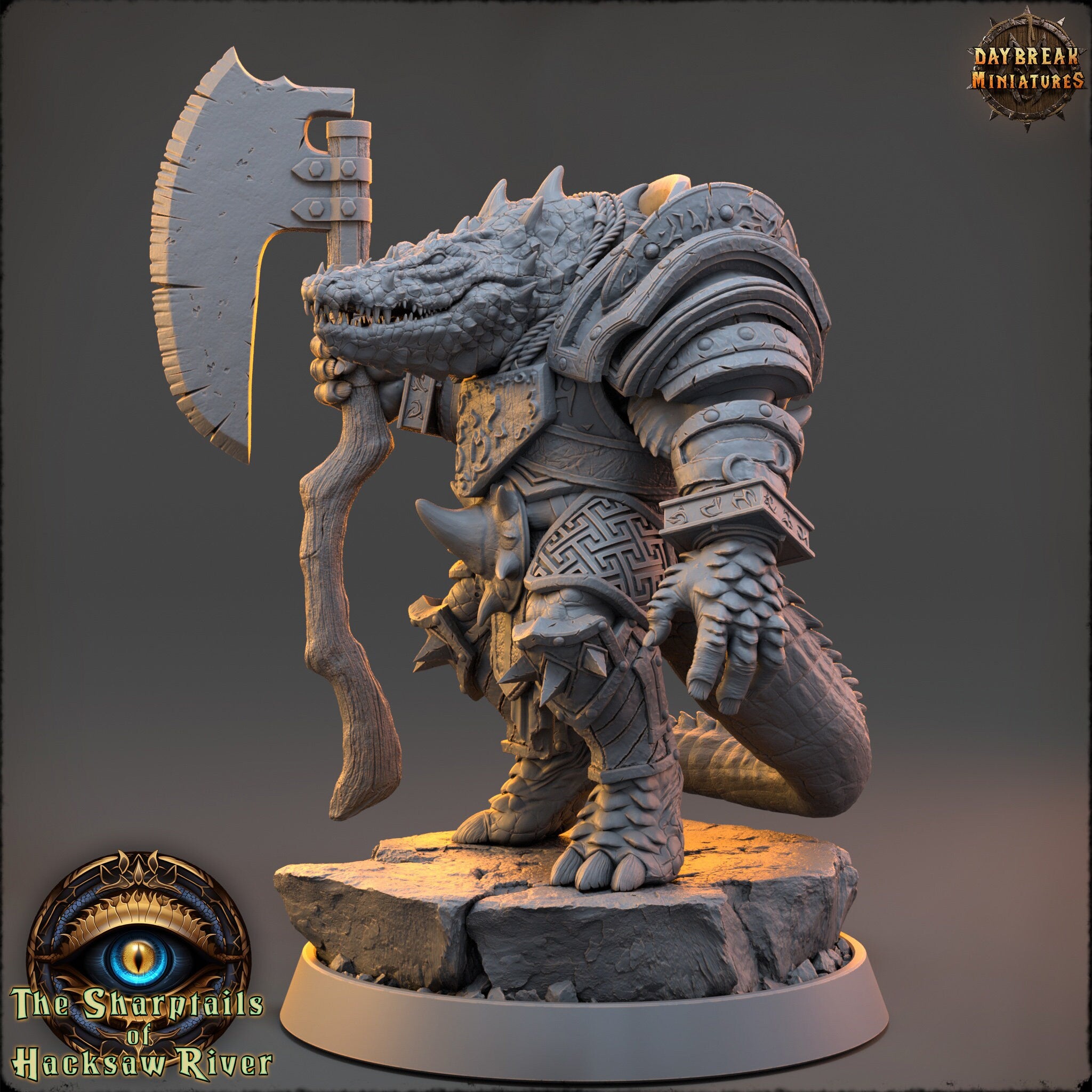 Crocodile warriors - Arnolf Boneblade - The Sharptails of Hacksaw River, daybreak miniatures, for Wargames, Pathfinder, Dungeons & Dragons