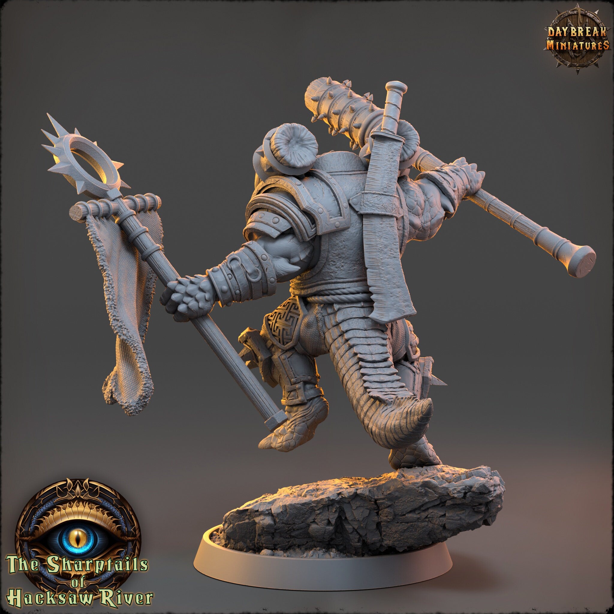 Crocodile warriors - Eeken Flame - The Sharptails of Hacksaw River, daybreak miniatures, for Wargames, Pathfinder, Dungeons & Dragons