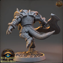 Load image into Gallery viewer, Crocodile warriors - Layton Crane - The Sharptails of Hacksaw River, daybreak miniatures, for Wargames, Pathfinder, Dungeons &amp; Dragons
