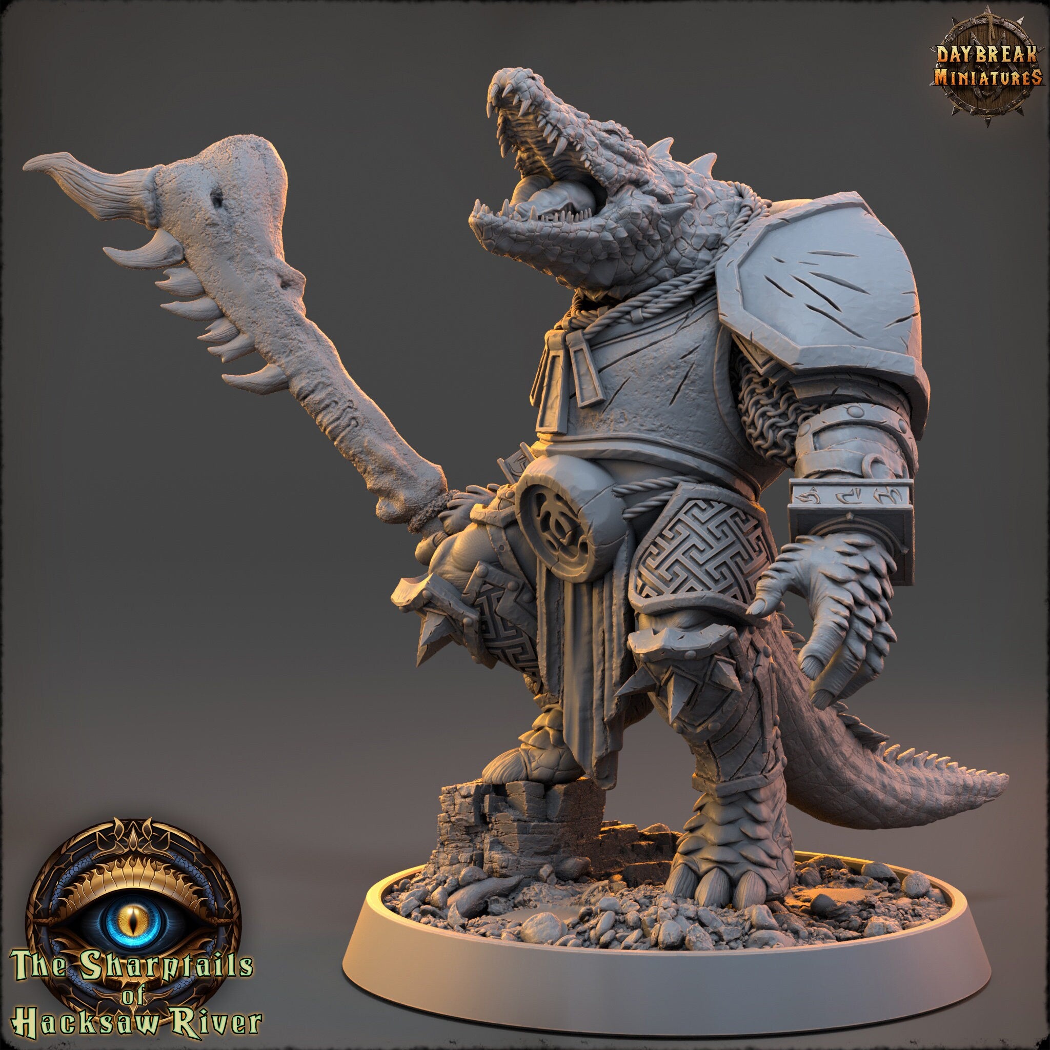 Crocodile warriors - Rodder Longsnout - The Sharptails of Hacksaw River, daybreak miniatures, for Wargames, Pathfinder, Dungeons & Dragons