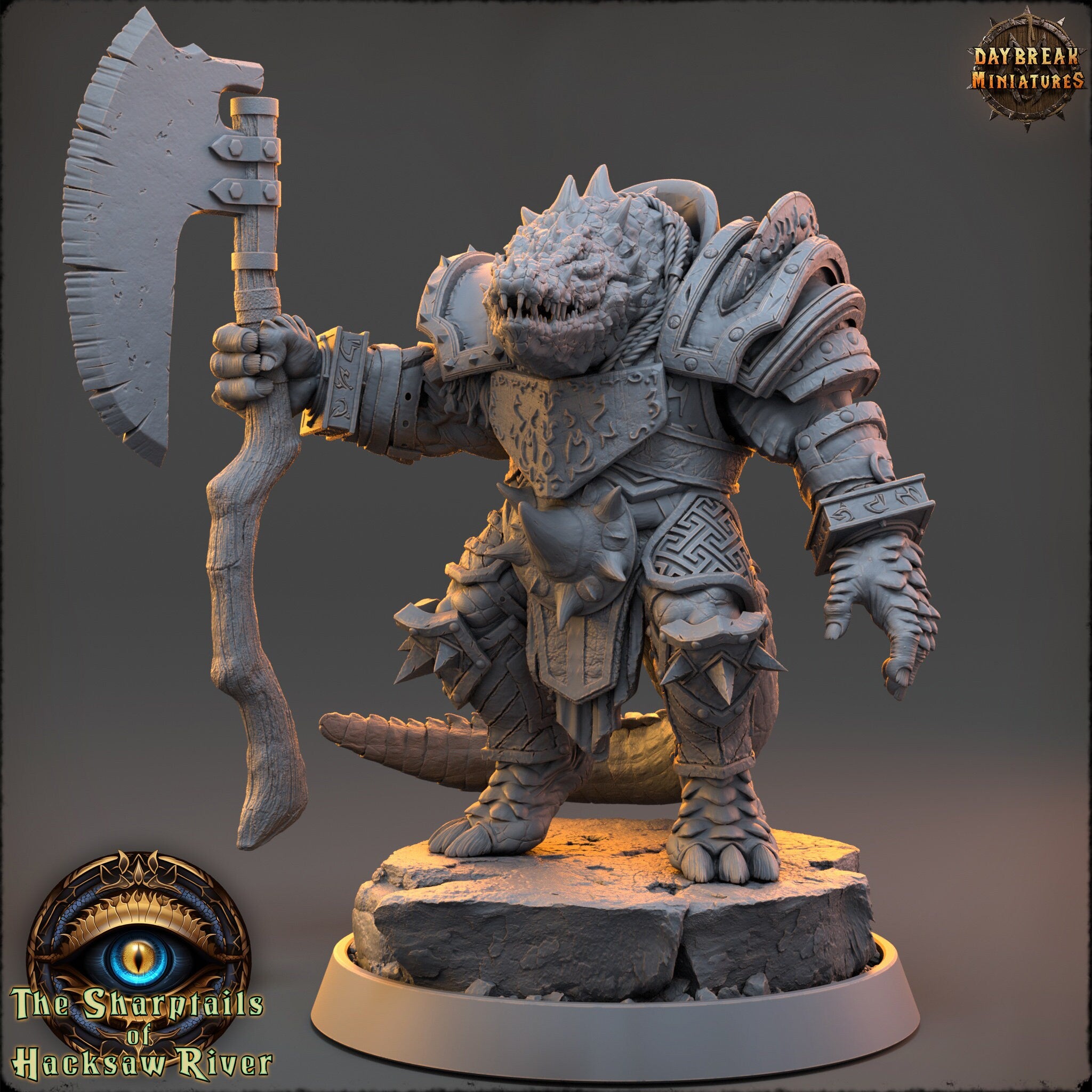 Crocodile warriors - Arnolf Boneblade - The Sharptails of Hacksaw River, daybreak miniatures, for Wargames, Pathfinder, Dungeons & Dragons