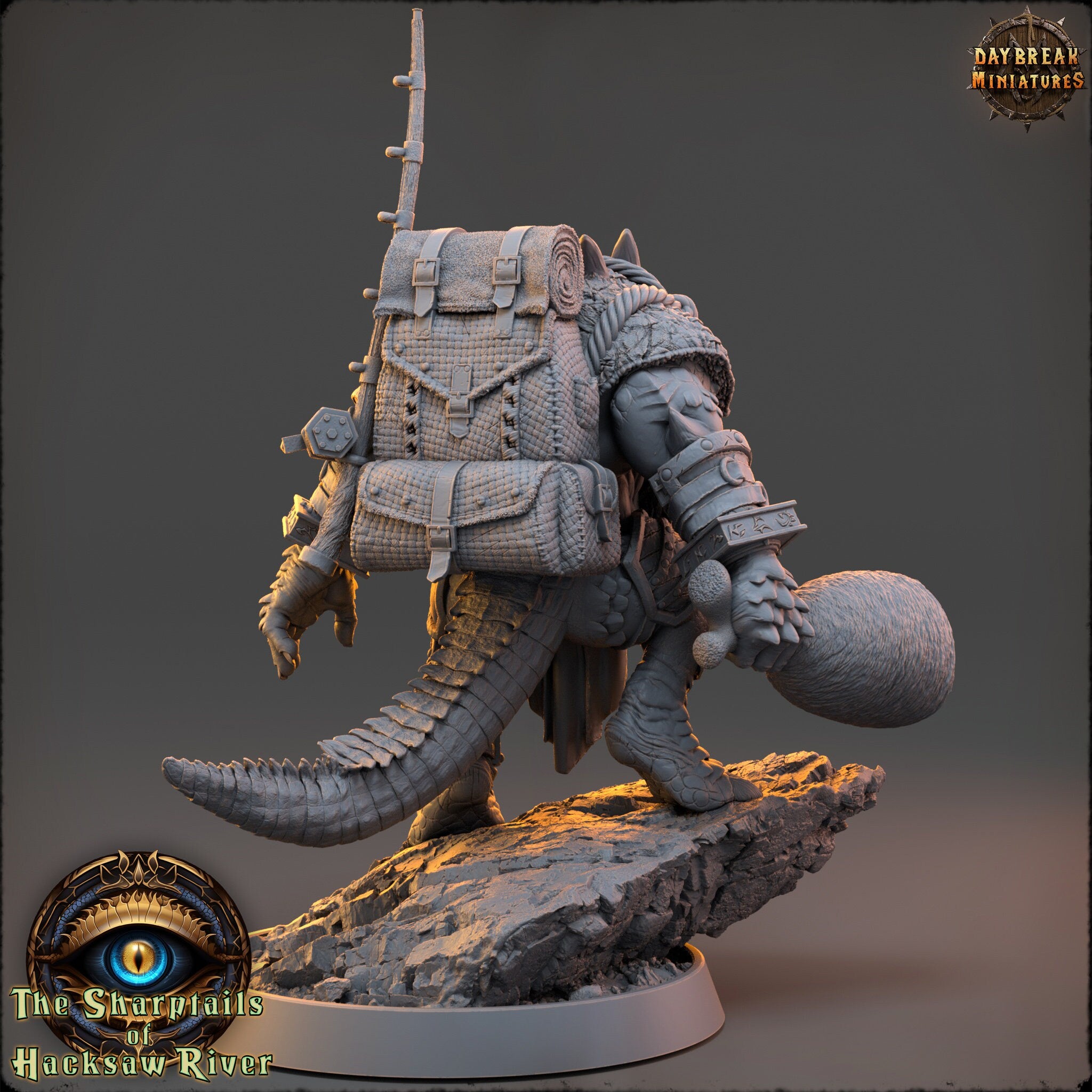 Crocodile warriors - Geezer Sharpeye - The Sharptails of Hacksaw River, daybreak miniatures, for Wargames, Pathfinder, Dungeons & Dragons