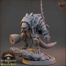 Load image into Gallery viewer, Crocodile warriors - Geezer Sharpeye - The Sharptails of Hacksaw River, daybreak miniatures, for Wargames, Pathfinder, Dungeons &amp; Dragons
