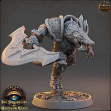 Load image into Gallery viewer, Crocodile warriors - Layton Crane - The Sharptails of Hacksaw River, daybreak miniatures, for Wargames, Pathfinder, Dungeons &amp; Dragons
