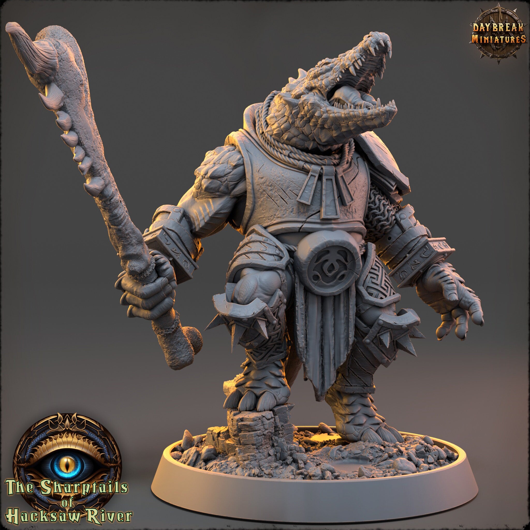 Crocodile warriors - Rodder Longsnout - The Sharptails of Hacksaw River, daybreak miniatures, for Wargames, Pathfinder, Dungeons & Dragons