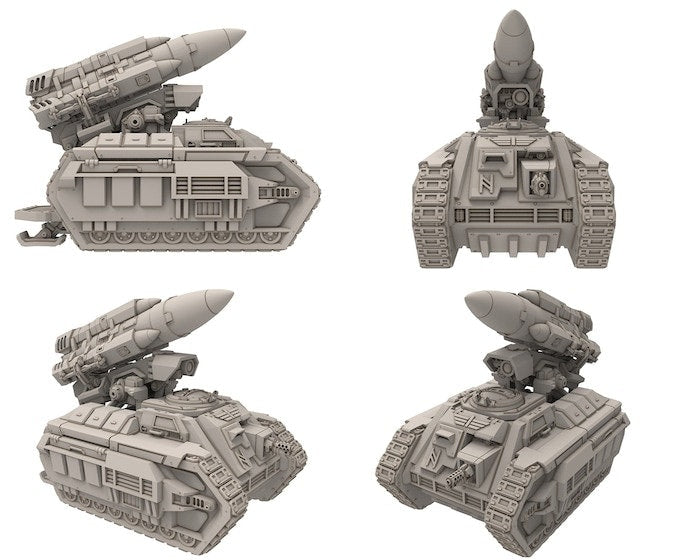 Rundsgaard - Heavy Missile Battle Tank, imperial infantry, post-apocalyptic empire, usable for tabletop wargame.