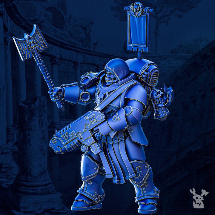 Legio Prima - Victrix Priest, mechanized infantry, post apocalyptic empire, usable for tabletop wargame.