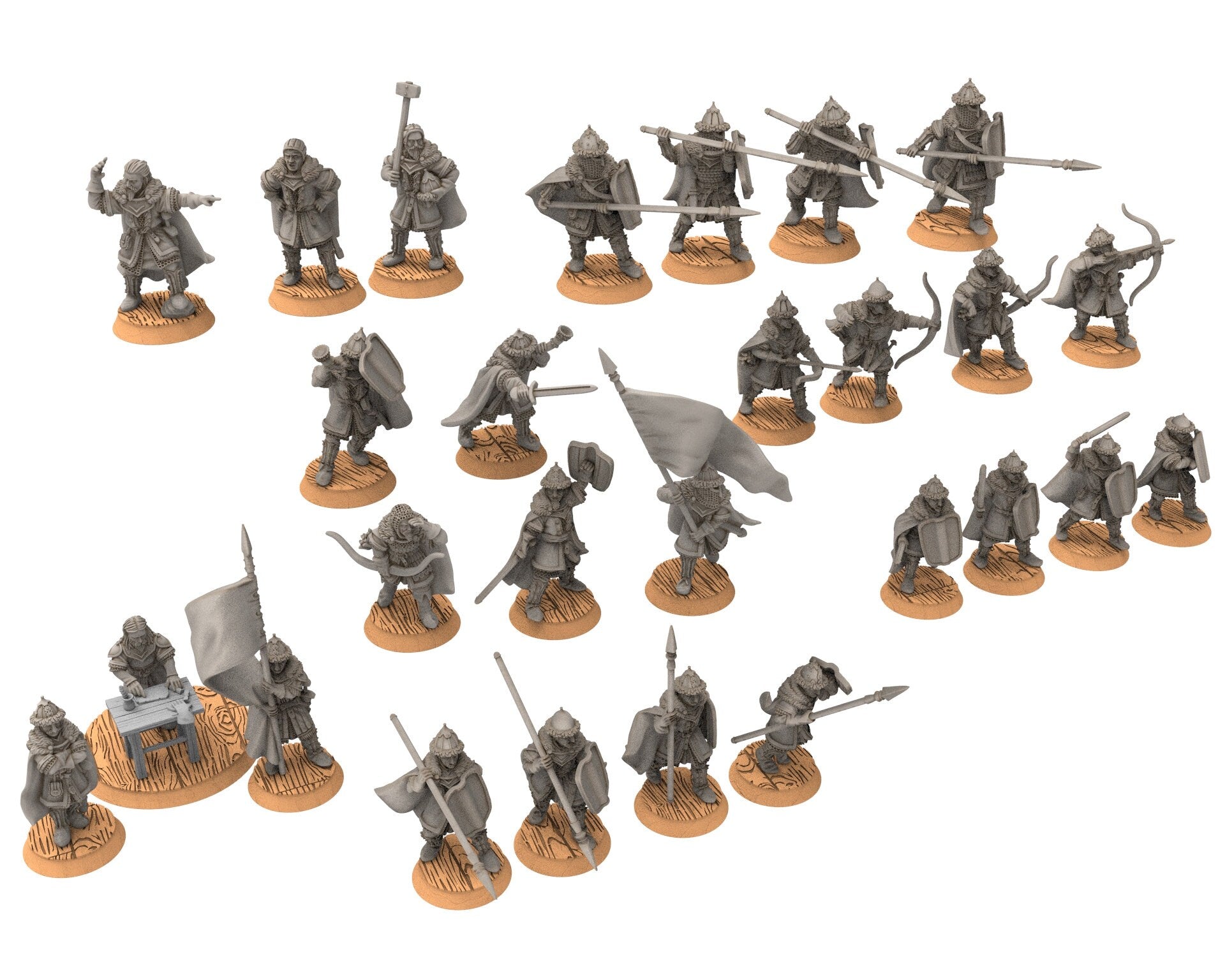 Lakecity - Spearmen of lakecity Torgorod, hero, Lake, dragon, Misty Mountains, Town miniatures for wargame D&D, Lotr... Medbury miniatures