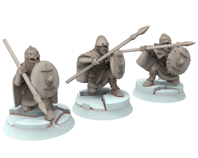 Vendel Era - Kneeling Spearmen Warriors, Germanic Tribe Warband, 7 century, miniatures 28mm for wargame Historical... Medbury miniature