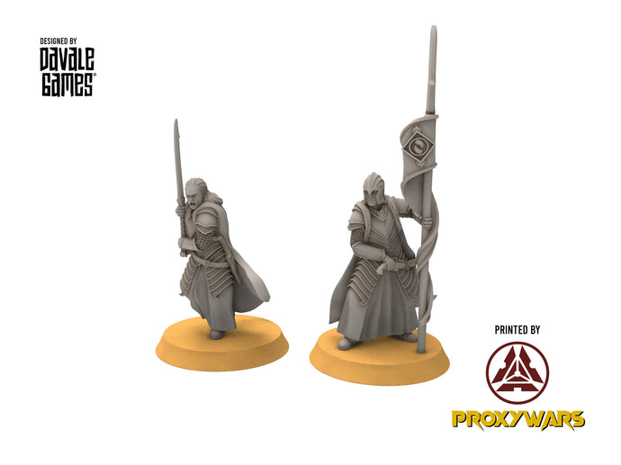 Rivandall - Captain and banner, Last Hight elves from the West, Middle rings miniatures pour wargame D&D, SDA...